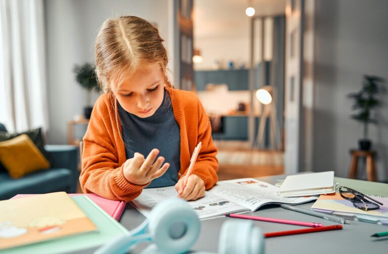 Child learning math.